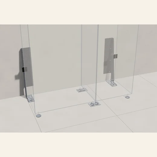2 Wandkonsolen an der Betonwand, je 3 Wandschrauben; Fuß mit 2 Schrauben auf Teil B, keine Bodenschrauben